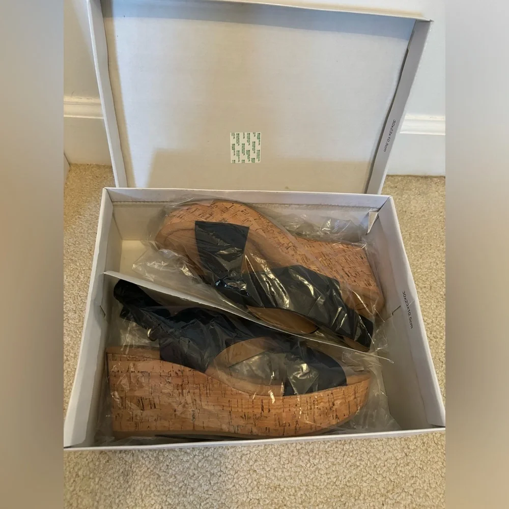 NIB Black wedge sandal on cork heel by J.Adams - 9
